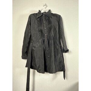 Pretty Angel Fashion Women's Button Down Top Pleat Belted Tunic Black Size Large